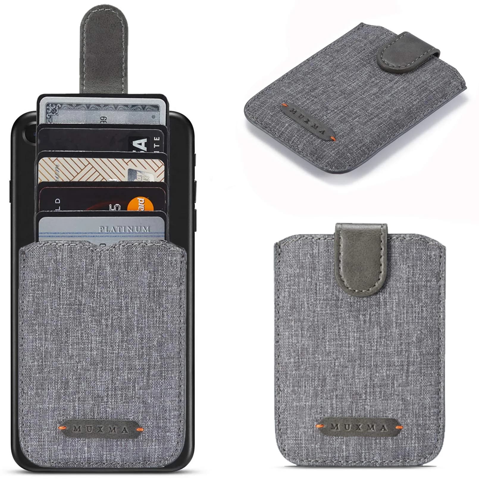 BIAJIYA Phone Card Holder Wallet with Stand | Holds 6 Cards, Durable Leather, Easy Stick-On Fit — Grey