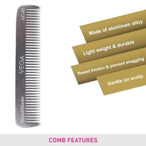 VEGA Pocket Comb | Strong, Light, Durable Metal Aluminum Hair Comb thumbnail 4