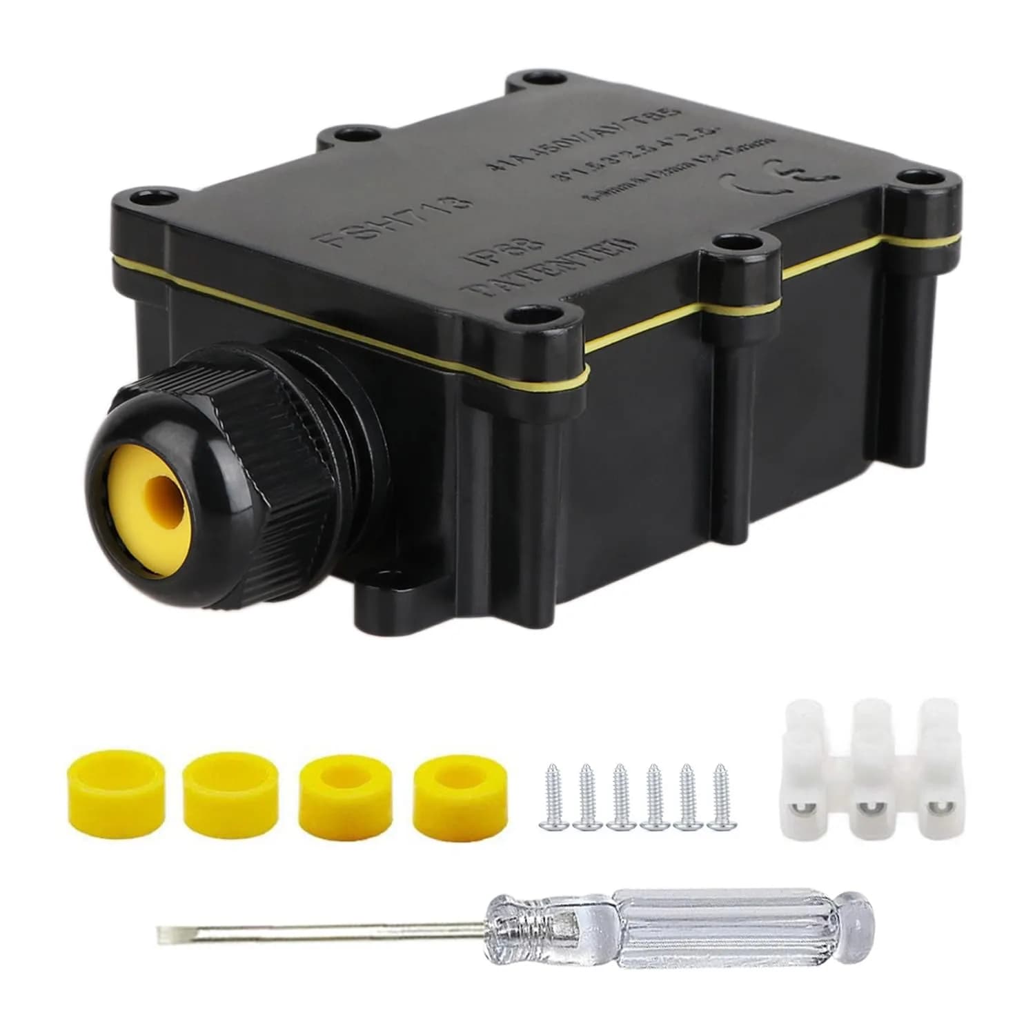 Helunsi IP68 Waterproof External Junction Box 2 Pack | 450V 24A Outdoor Wiring Connector — Black-1pcs