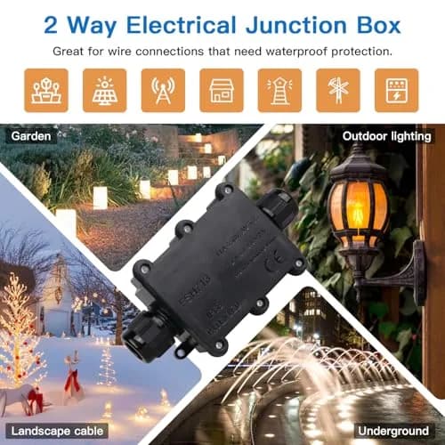 Helunsi IP68 Waterproof External Junction Box 2 Way 135mm (5.31in) Black | Connect Wires Safely Outdoors thumbnail 4
