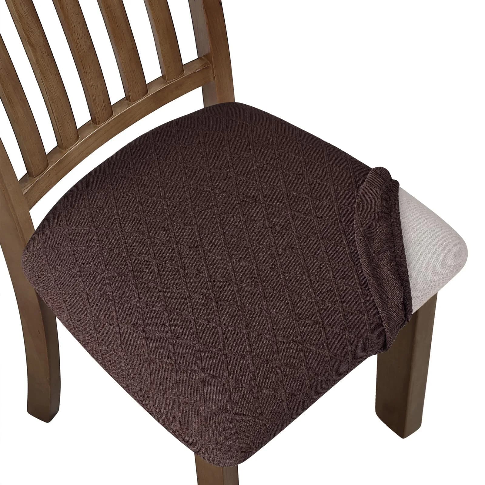 Fuloon Chocolate Dining Chair Seat Covers 4 Pack | Stretch Jacquard Fabric for Kitchen & Dining Chairs