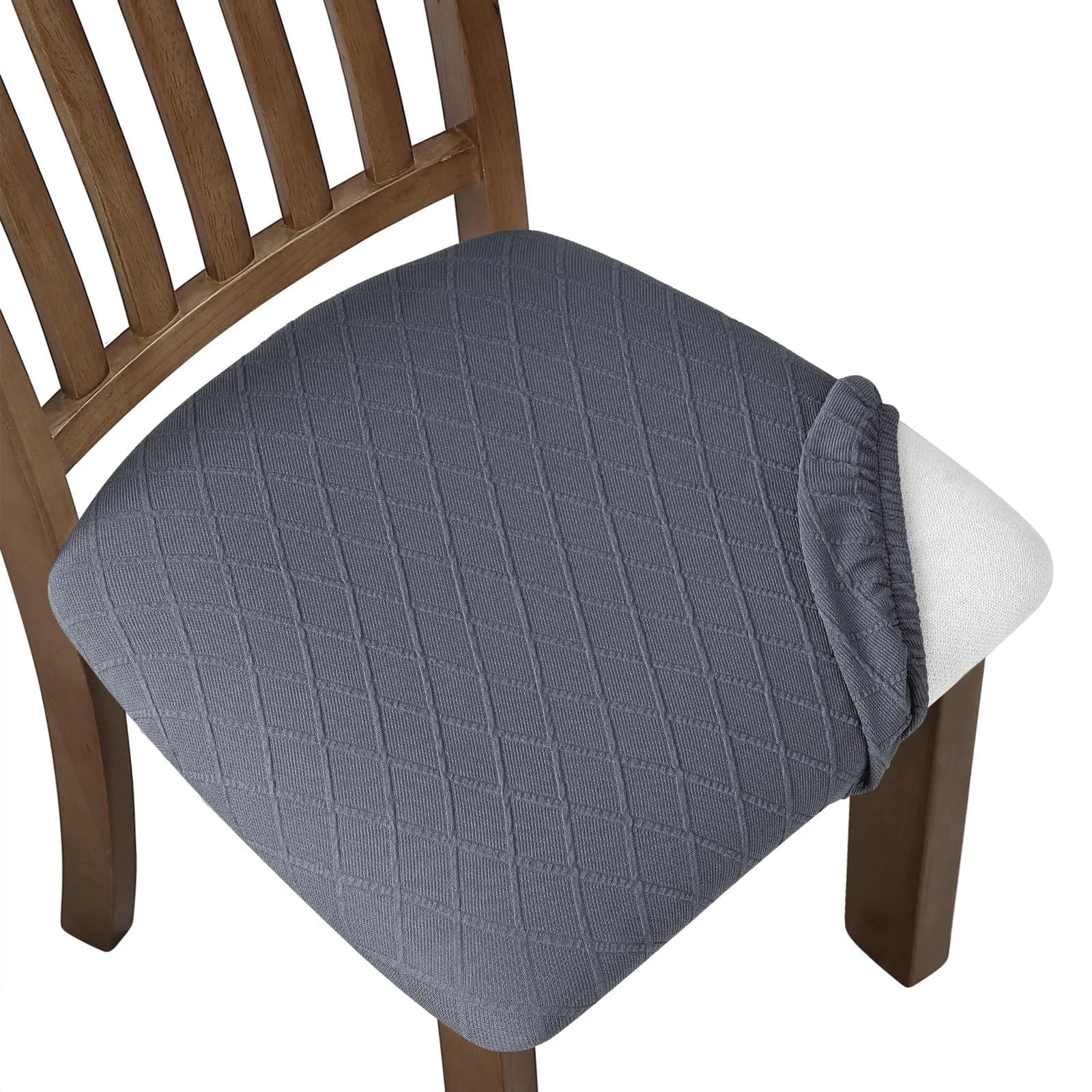 Fuloon 4 Pack Grey Dining Chair Seat Covers | Stretch Fit & Washable for Kitchen & Dining Chairs