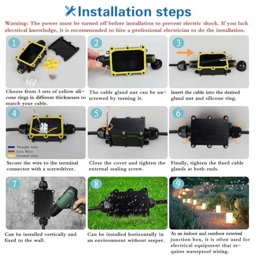 Helunsi IP68 Waterproof External Junction Box 2 Pack | 450V 24A Outdoor Wiring Connector thumbnail 6