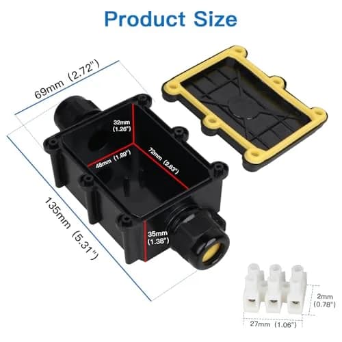 Helunsi IP68 Waterproof External Junction Box 2 Pack | 450V 24A Outdoor Wiring Connector thumbnail 3