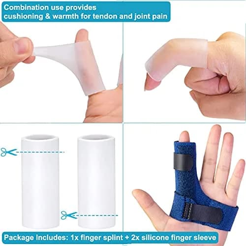 Sumifun Trigger Finger Splint with 2 Gel Sleeves for Left Hand | Adjustable Aluminum Finger Brace for Sprains, Tendonitis, Arthritis Pain Relief (1 Count) thumbnail 6