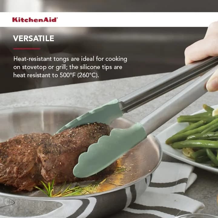KitchenAid Gourmet Silicone-Tipped Stainless Steel Tongs, 12 Inch, Pistachio | Heat Resistant & Dishwasher Safe thumbnail 9