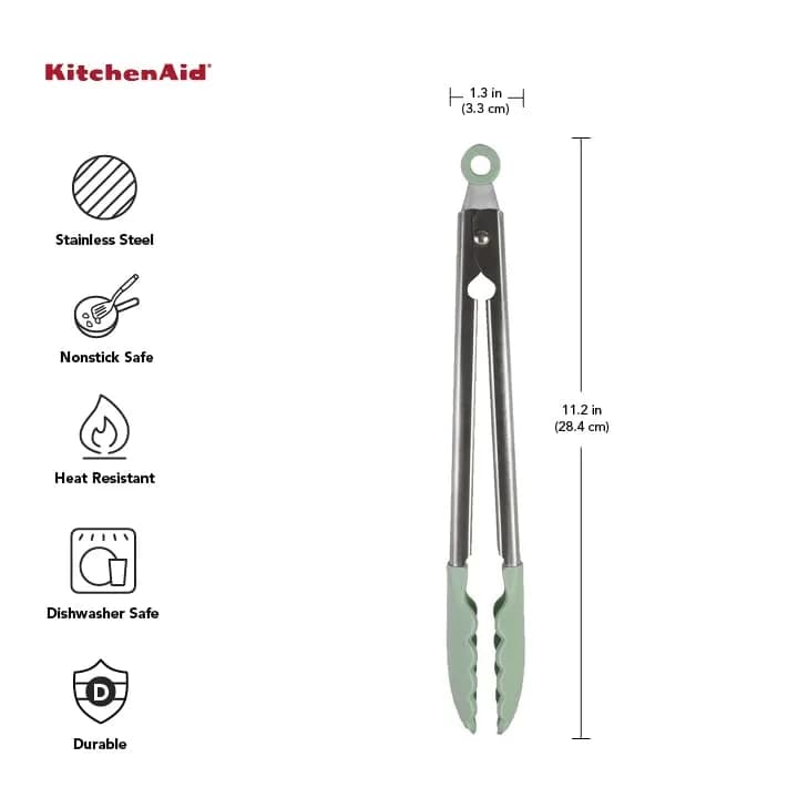 KitchenAid Gourmet Silicone-Tipped Stainless Steel Tongs, 12 Inch, Pistachio | Heat Resistant & Dishwasher Safe thumbnail 4