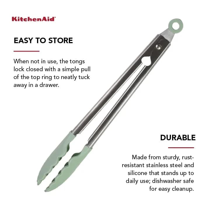 KitchenAid Gourmet Silicone-Tipped Stainless Steel Tongs, 12 Inch, Pistachio | Heat Resistant & Dishwasher Safe thumbnail 6