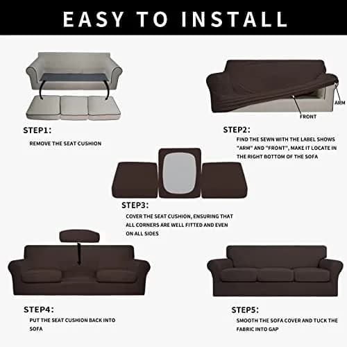 Easy-Going Waterproof 4-Piece Stretch Sofa Cover for 3 Cushions, Chocolate | Fits 60-85 inch Sofas thumbnail 6
