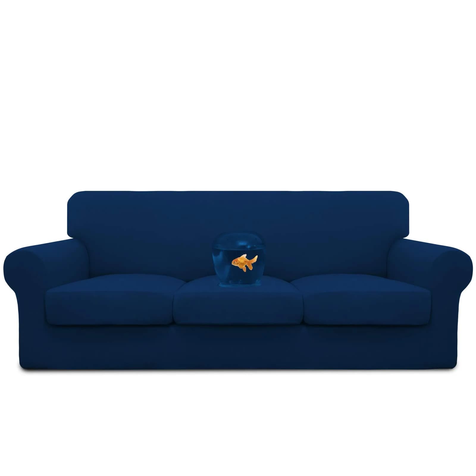Easy-Going Waterproof 4-Piece Stretch Sofa Cover for 3 Cushions, Chocolate | Fits 60-85 inch Sofas — Navy