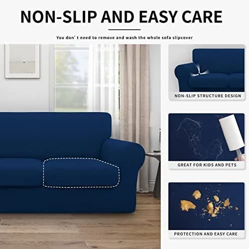 Easy-Going Waterproof Oversized Sofa Cover for 3 Cushion Sofas | 4-Piece Set, Navy, Fits 86-108 Inch thumbnail 4