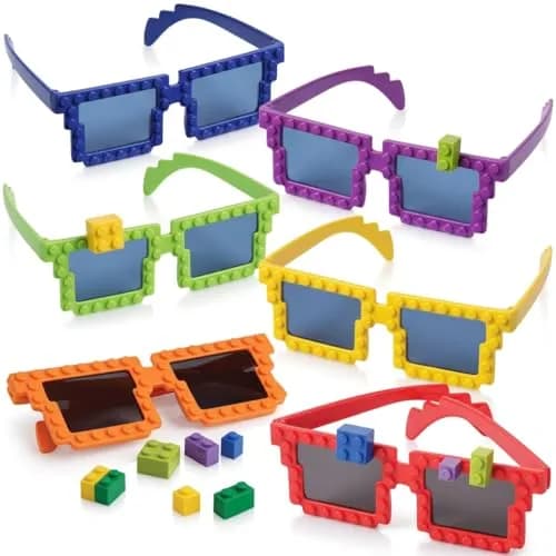 Bedwina Building Blocks Sunglasses (6-Pack) Neon Kids Party Favors | Creative DIY Design thumbnail 1