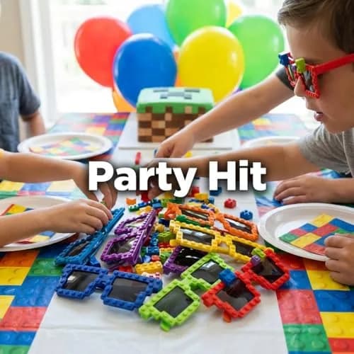Bedwina Building Blocks Sunglasses (6-Pack) Neon Kids Party Favors | Creative DIY Design thumbnail 5
