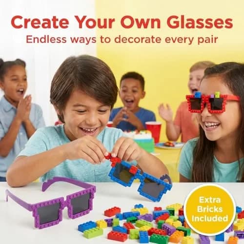 Bedwina Building Blocks Sunglasses (6-Pack) Neon Kids Party Favors | Creative DIY Design thumbnail 3
