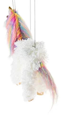 Artisan Owl Rainbow Mane Unicorn Marionette Puppet | Wooden Feet & Detachable Strings (White) thumbnail 3
