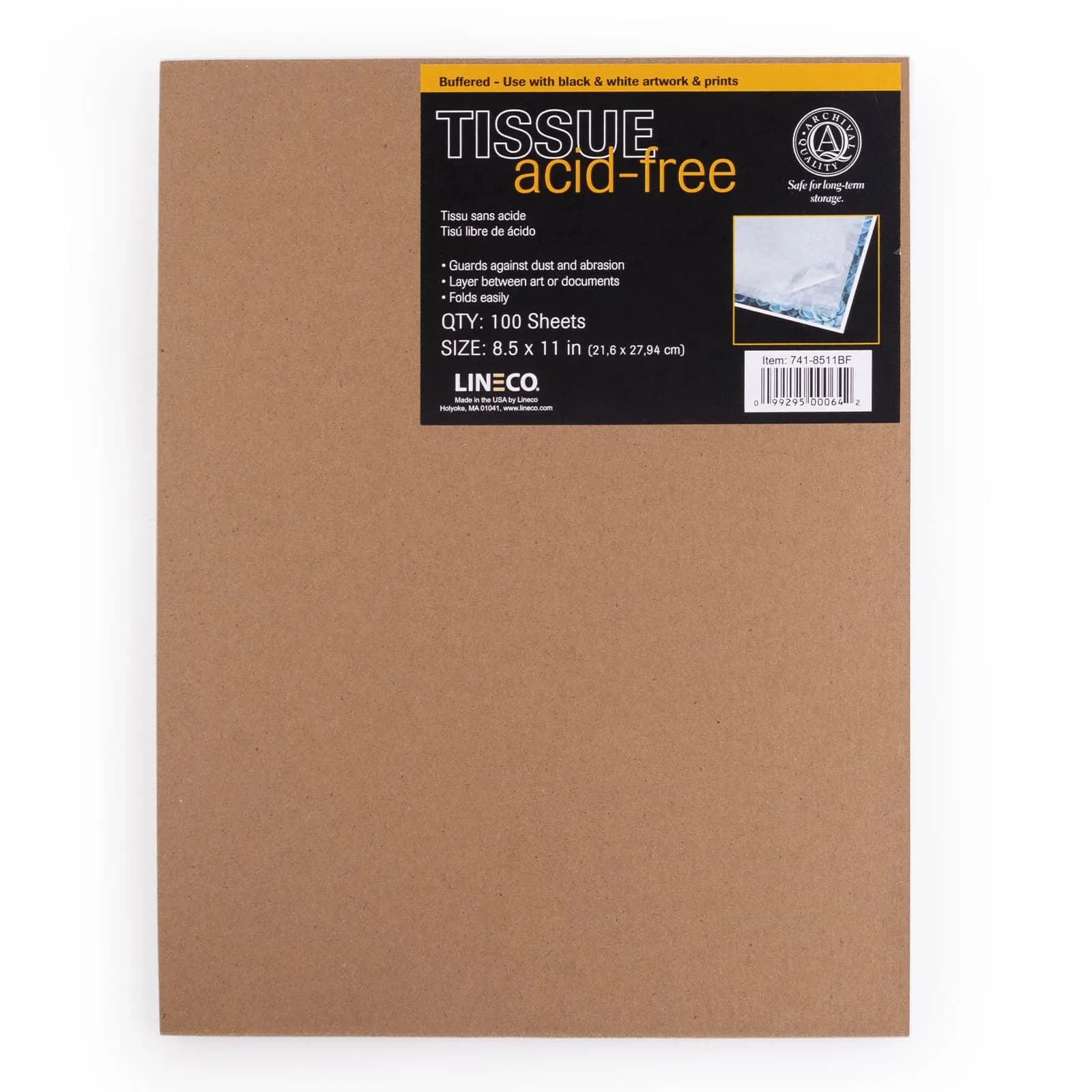 Lineco Buffered Acid-Free Interleaving Tissue 8.5"x11" (21.6cm x 28.2cm) | Archival Paper Extends Life of Pictures, Photographs, Artwork and Textiles - main product image