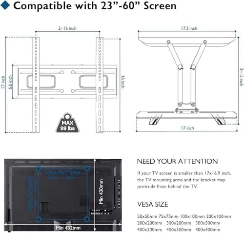 BONTEC Full Motion TV Wall Mount Bracket for 23-70 Inch TVs | Heavy Duty Dual Arm Swivel Tilt & Rotation | Fits 16" Wood Studs, Concrete, Brick Walls thumbnail 5