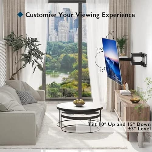 BONTEC Full Motion TV Wall Mount Bracket for 23-70 Inch TVs | Heavy Duty Dual Arm Swivel Tilt & Rotation | Fits 16" Wood Studs, Concrete, Brick Walls thumbnail 4