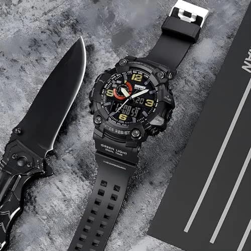 Gosasa Men's Multi-Function Military Sports Watch 51mm (2.01 in) | Dual Time Analog-Digital LED thumbnail 3