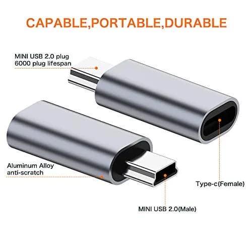 JXMOX USB C to Mini USB 2.0 Adapter (2-Pack) | Charge & Sync Data Up to 480 Mbps thumbnail 2