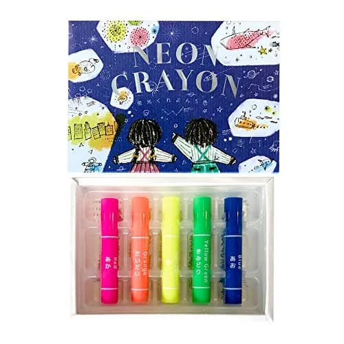 KOKUYO Highlighter Crayons 5 Colors (Red, Orange, Yellow, Yellow-Green, Blue) | Fluorescent Neon Art Supplies thumbnail 1