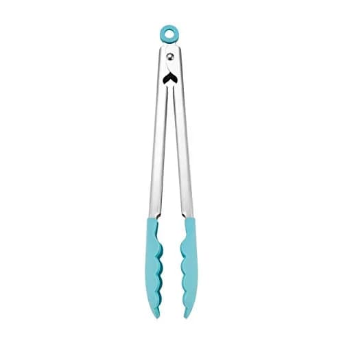 KitchenAid Silicone Tipped Stainless Steel Tongs, 12 Inch, Aqua Sky | Heat Resistant & Lockable thumbnail 1