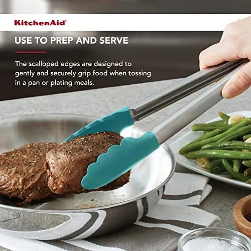 KitchenAid Silicone Tipped Stainless Steel Tongs, 12 Inch, Aqua Sky | Heat Resistant & Lockable thumbnail 5
