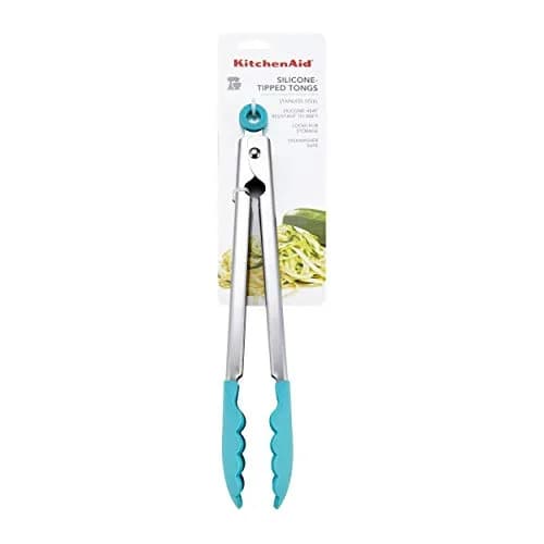 KitchenAid Silicone Tipped Stainless Steel Tongs, 12 Inch, Aqua Sky | Heat Resistant & Lockable thumbnail 6