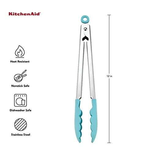 KitchenAid Silicone Tipped Stainless Steel Tongs, 12 Inch, Aqua Sky | Heat Resistant & Lockable thumbnail 4