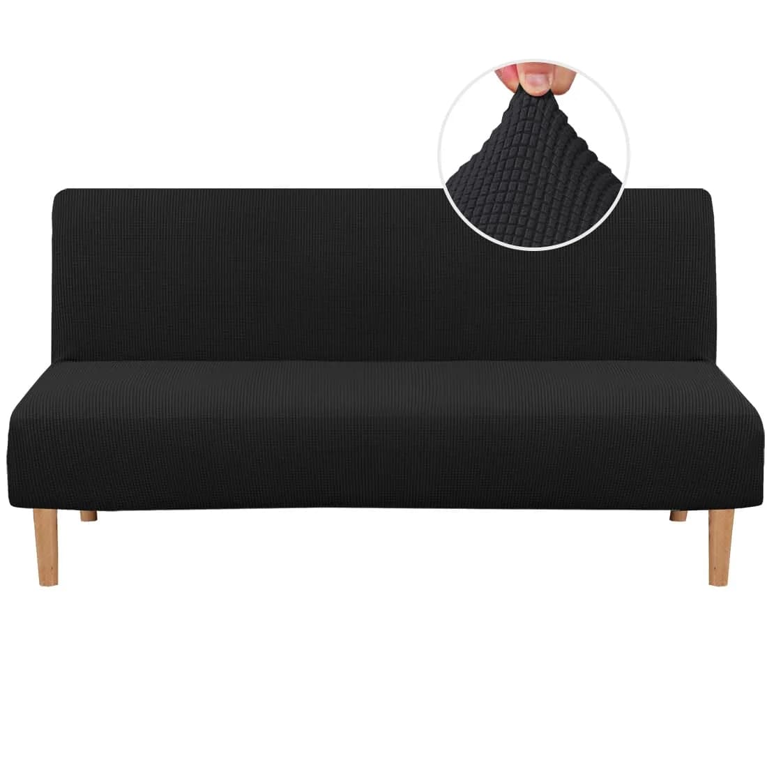 H.VERSAILTEX Armless Futon Cover Black Small Checks Jacquard Fabric 68-85 inch Width | Stretchy & Durable Sofa Protector