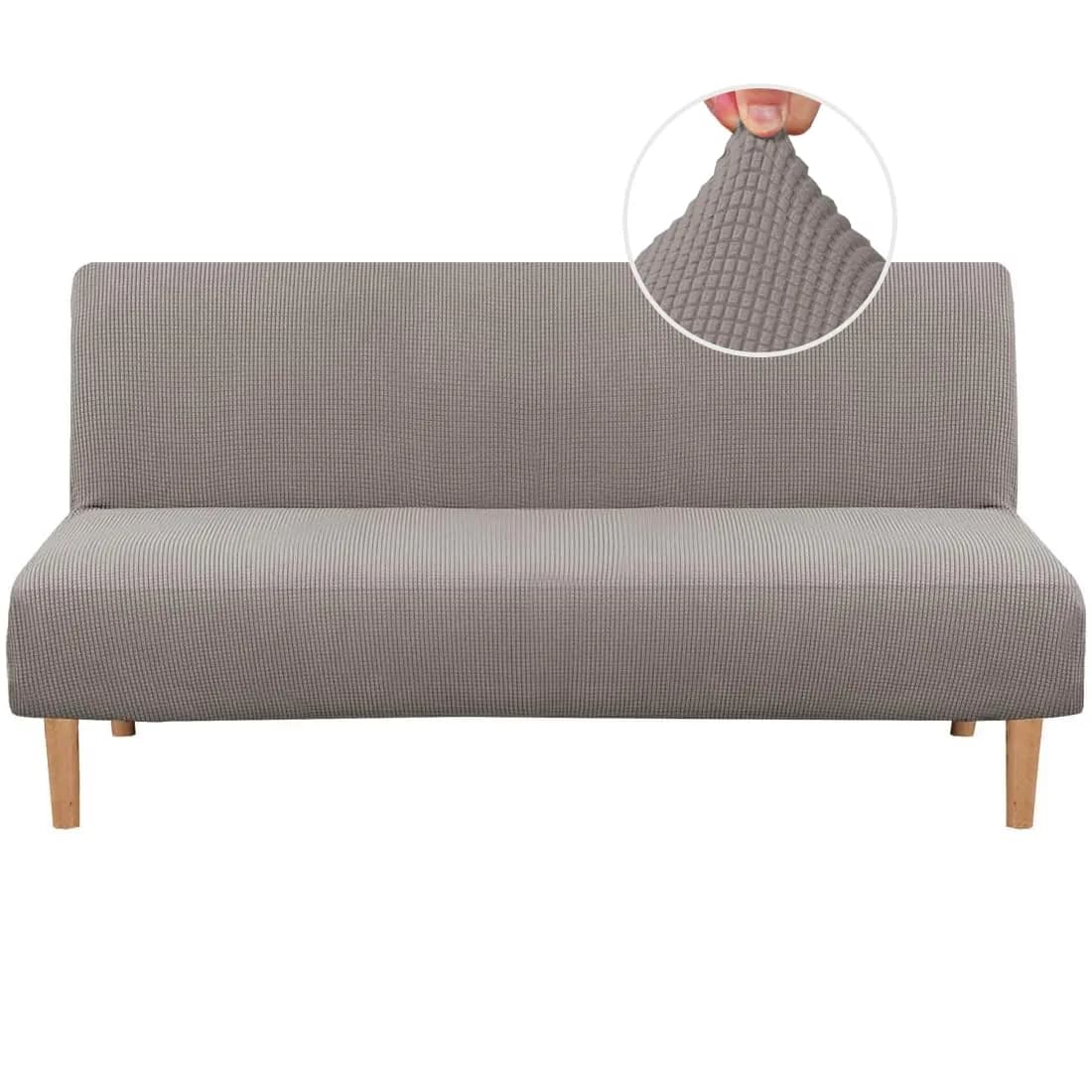 H.VERSAILTEX Armless Futon Cover Taupe Small Checks Jacquard Fabric 68-85 inch Width | Stretchable Sofa Bed Protector for Indian Homes