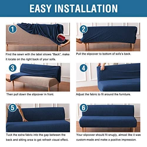 H.VERSAILTEX Armless Futon Cover Stretch Sofa Bed Slipcover Navy | Elastic Jacquard Fabric, Machine Washable thumbnail 5