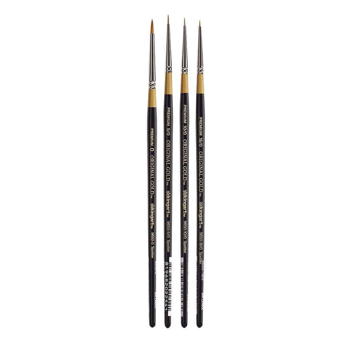 KINGART Original Gold 9650 Series Spotter Artist Brush Set 4 Sizes (18/0, 10/0, 5/0, 0) | Fine Detail Synthetic Golden Taklon Brushes - main product image