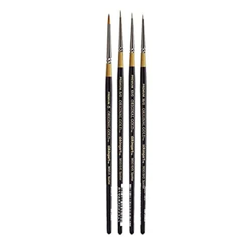 KINGART Original Gold 9650 Series Spotter Artist Brush Set 4 Sizes (18/0, 10/0, 5/0, 0) | Fine Detail Synthetic Golden Taklon Brushes thumbnail 1