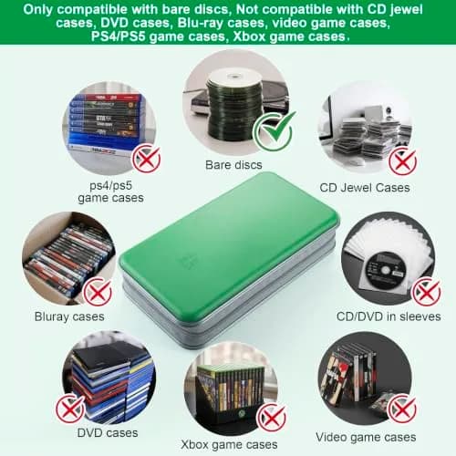 alavisxf xx CD Case, 96 Capacity Hard Plastic Organizer Wallet with Hand Strap and Zipper Closure, Green thumbnail 2
