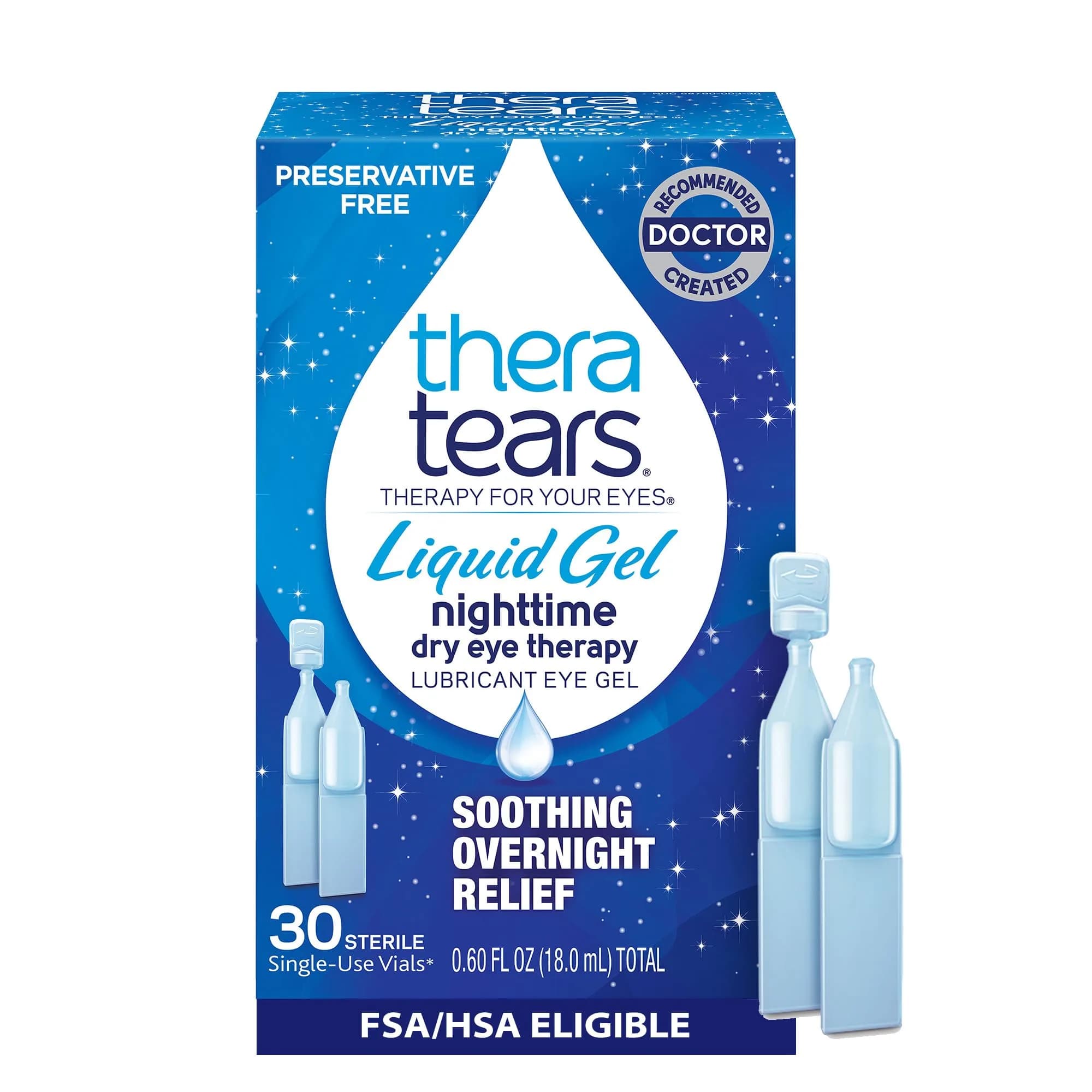 TheraTears Liquid Gel Nighttime Eye Drops 30 Ct | Preservative-Free, Soothing Overnight Relief for Sensitive Eyes