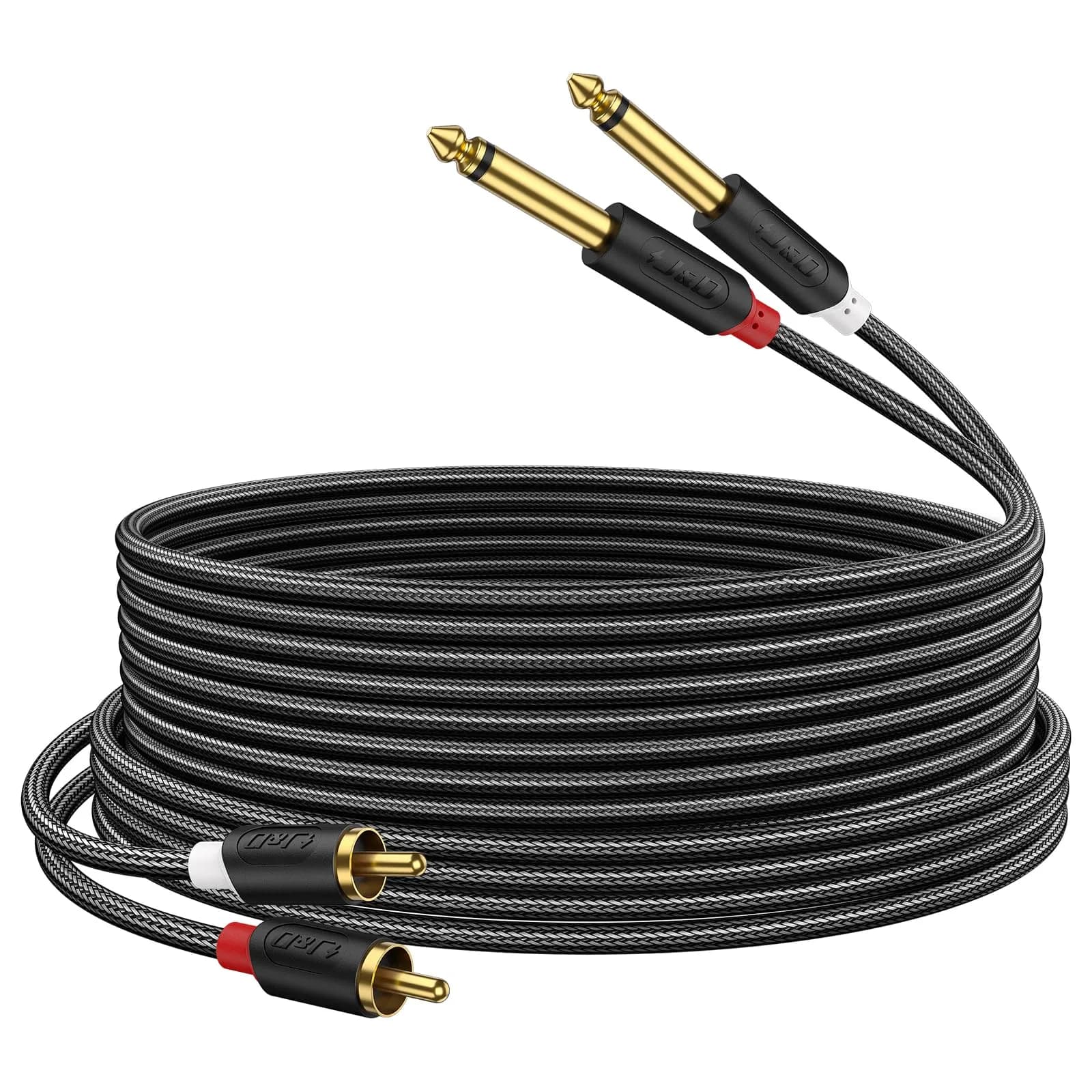 J&D RCA to 1/4" Stereo Audio Interconnect Cable, 3 Feet (0.91m) | Premium Dual Shielding for Pristine Signal — 9 Feet