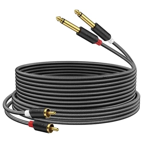 J&D Gold Plated Dual 1/4" TS to RCA Cable - Stereo Audio Interconnect with Nylon Braid, 2.74 m (9 Feet) | Connects Mixers, Amplifiers, Speakers thumbnail 1