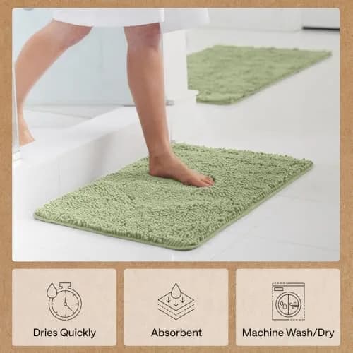 Gorilla Grip Bath Rug Mat for Bathroom 48x24 in Sage Green | Ultra Absorbent Chenille, Quick Dry, Textured Rubber Backing thumbnail 7