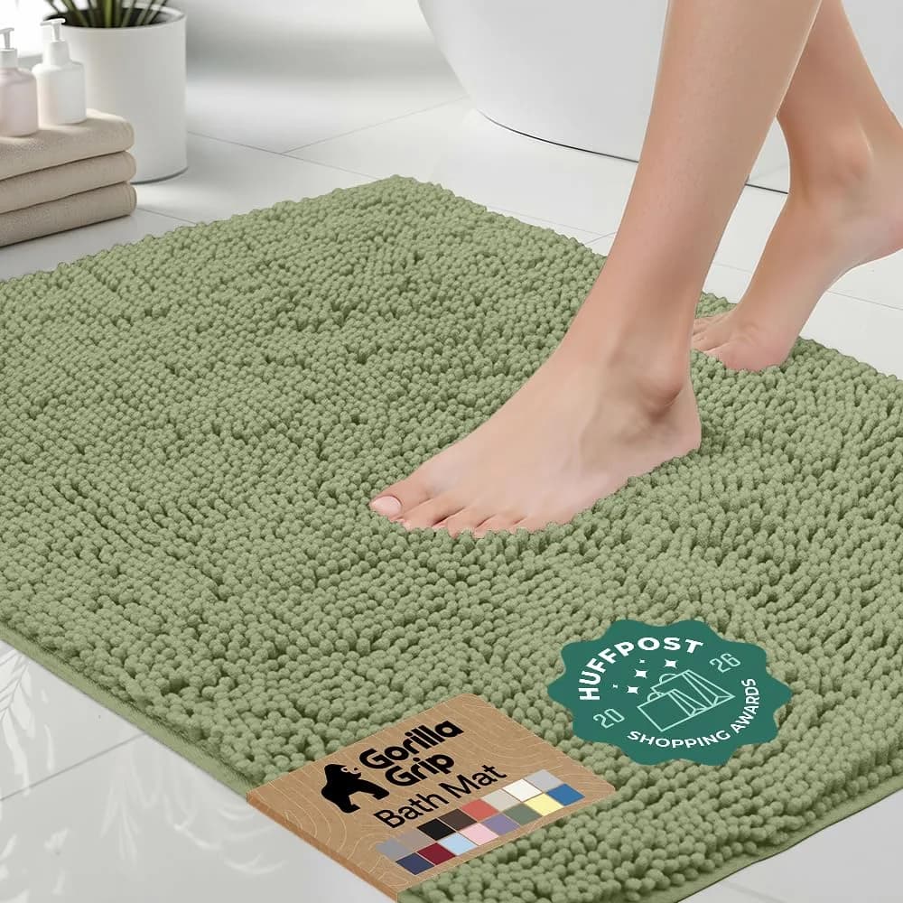Gorilla Grip Bath Rug Mat for Bathroom 48x24 in Sage Green | Ultra Absorbent Chenille, Quick Dry, Textured Rubber Backing - main product image