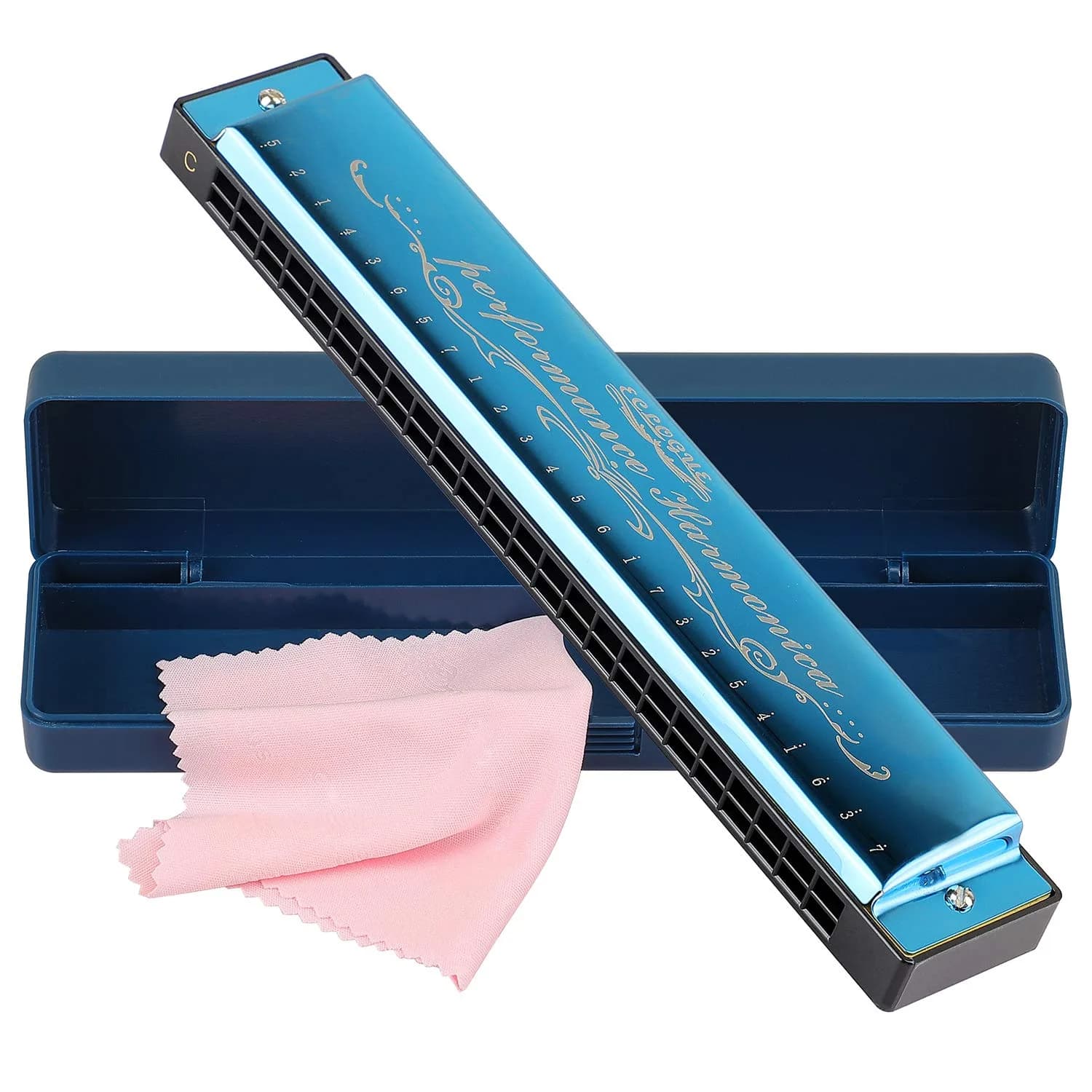 EastyGold Harmonica Key of C 24 Hole Polyphony Diatonic Mouth Organ | Perfect for Blues & Jazz Beginners — blue