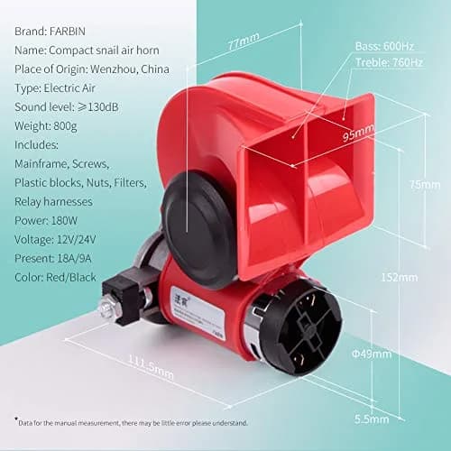 FARBIN 24V Train Horn with Compressor and Wiring Harness | 150dB Loud Air Horn for Trucks and Trains thumbnail 3