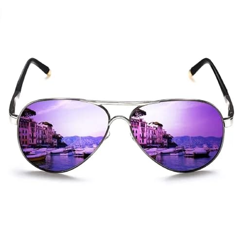 ROCKNIGHT Polarized Aviator Sunglasses Men Women UV400 Metal Frame Purple Mirror | 58mm Lens Width thumbnail 1