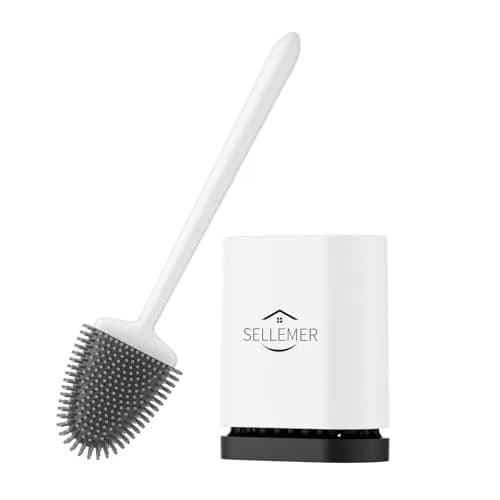 Sellemer Silicone Toilet Brush with Ventilation Holder, 1 Pack Pearl White | Cleans Dead Corners Under Rim thumbnail 1