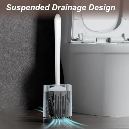 Sellemer Silicone Toilet Brush with Ventilation Holder, 1 Pack Pearl White | Cleans Dead Corners Under Rim thumbnail 5