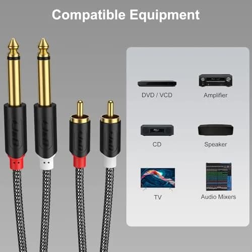 J&D RCA to 1/4" Stereo Audio Interconnect Cable, 3 Feet (0.91m) | Premium Dual Shielding for Pristine Signal thumbnail 3