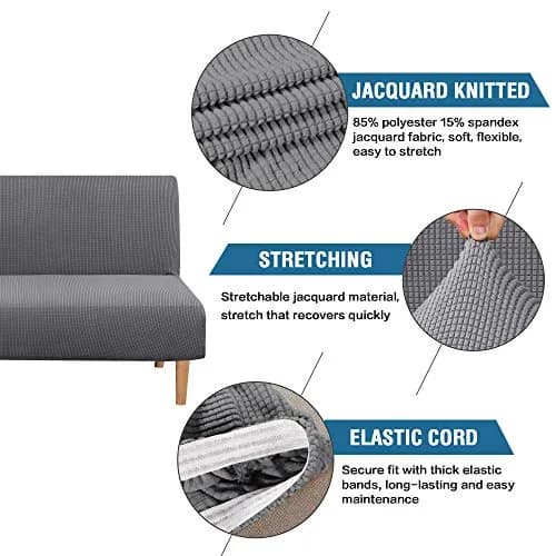 H.VERSAILTEX Armless Futon Cover Stretch Sofa Bed Slipcover Gray | Elastic, Machine Washable thumbnail 2