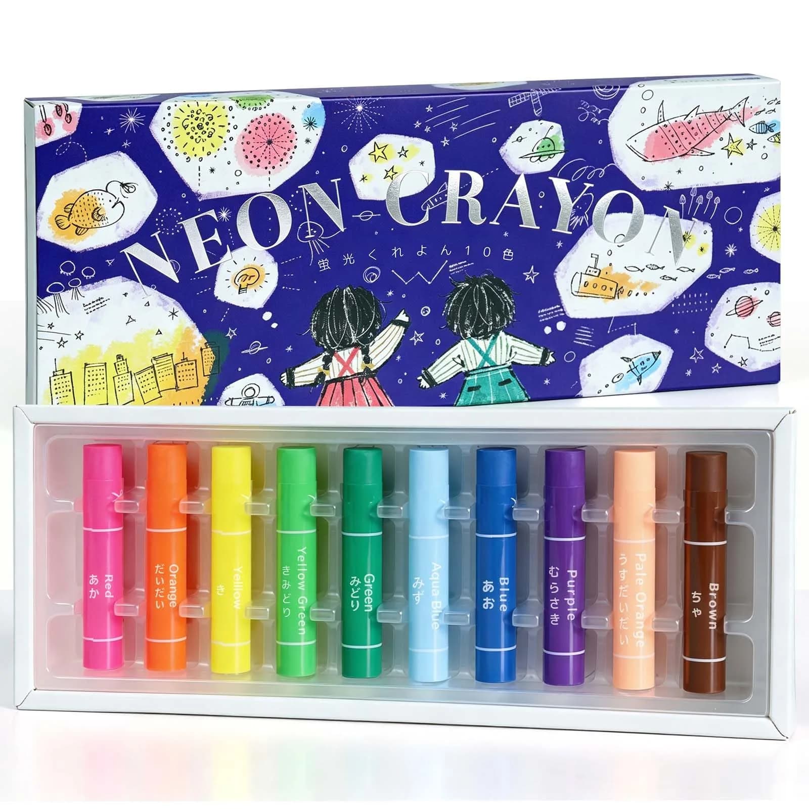 KOKUYO Highlighter Crayons 5 Colors (Red, Orange, Yellow, Yellow-Green, Blue) | Fluorescent Neon Art Supplies — Highlighter