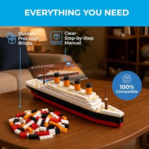 Brick Loot Titanic Building Set 390-Piece Historic Ocean Liner Brick Model | STEM Learning Toy thumbnail 3