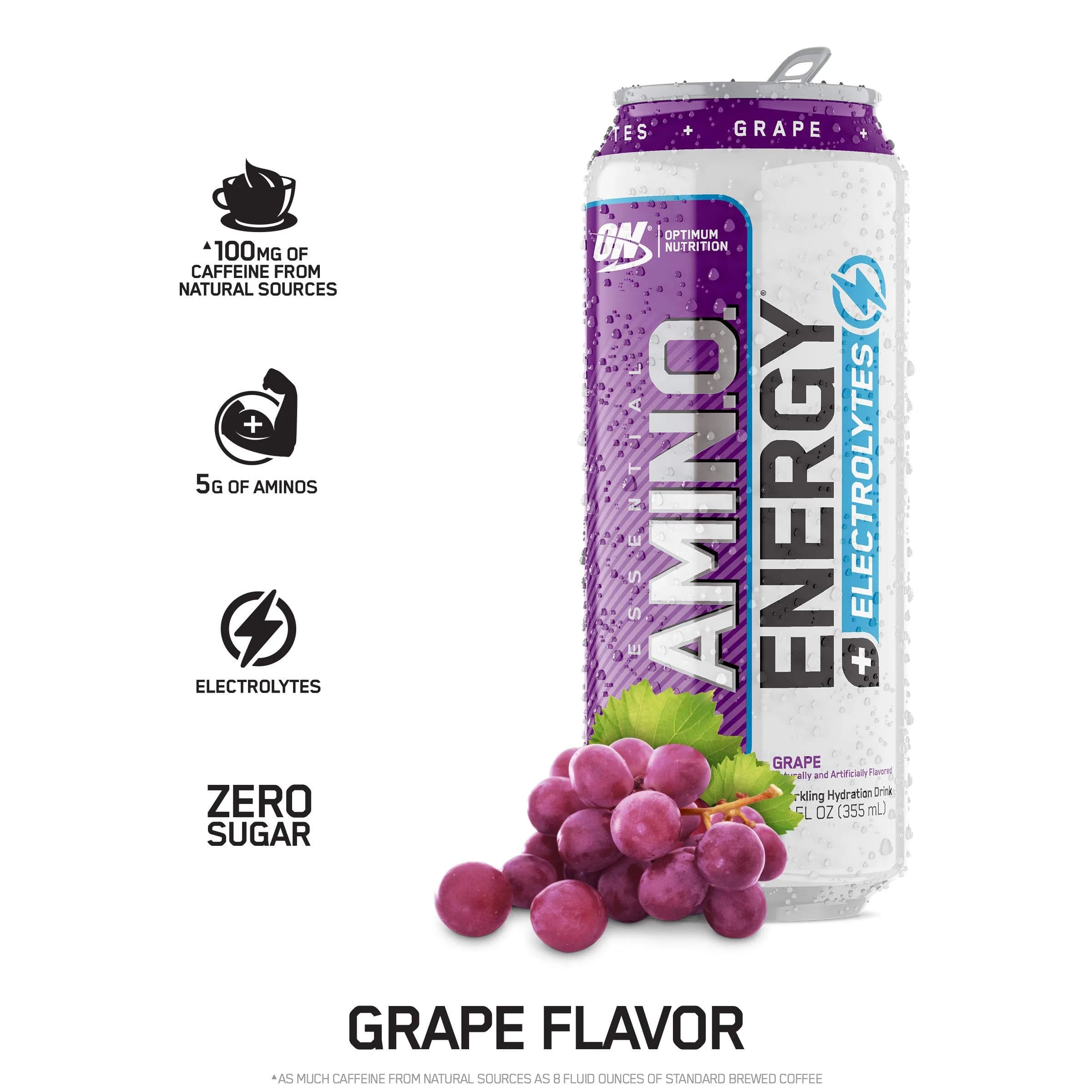 Optimum Nutrition Amino Energy Powder Concord Grape 65 Servings + Sparkling Drink Grape 12 Count | Essential Amino Acids & Electrolytes thumbnail 4